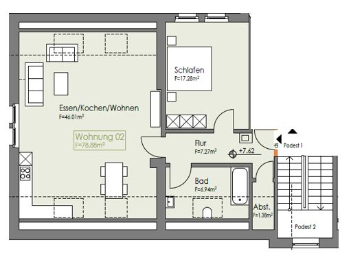Grundriss Dachgeschosswohnung Gr�nstadt