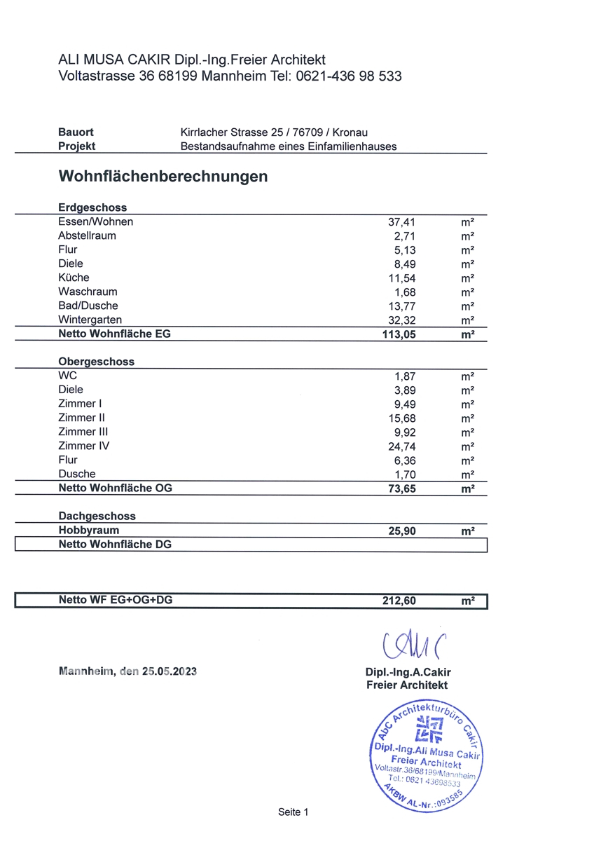 WF Berechnungen Einfamilienhaus Kronau