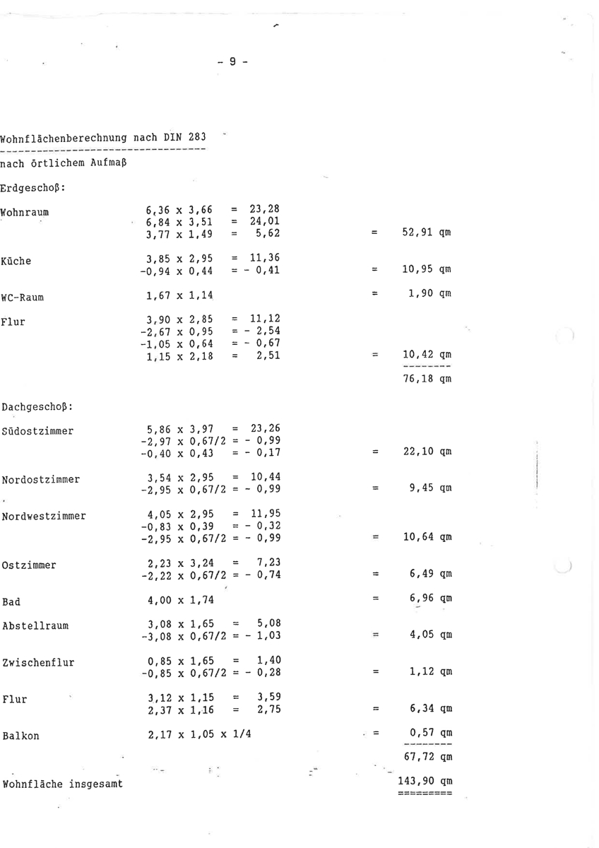 Wohnfl�chenberechnung Einfamilienhaus Gro�karlbach