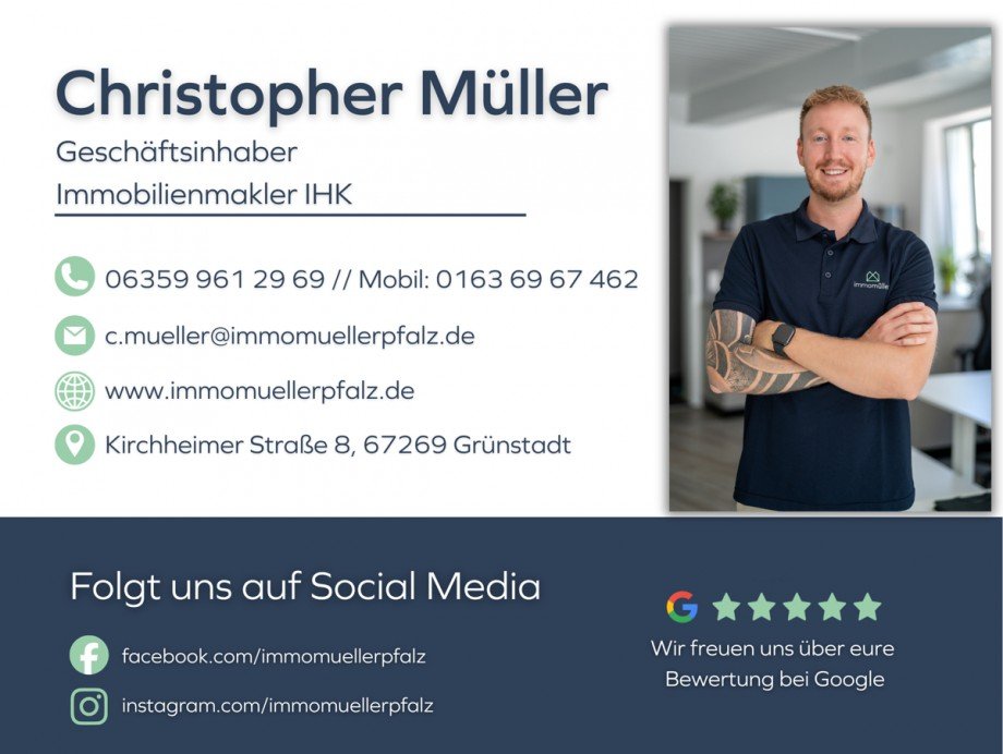 Visitenkarte Christopher M�ller Bungalow Gr�nstadt